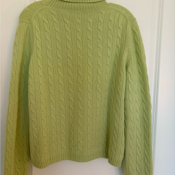 Lemon Green Cashmere Cable Knit Turtleneck Sweater available for only a few days - Picture 2 of 4